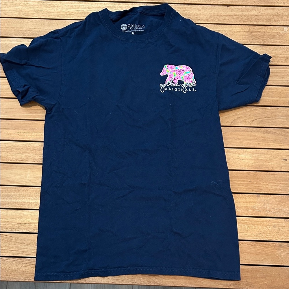 Navy Blue T-Shirt with Floral Bear Design